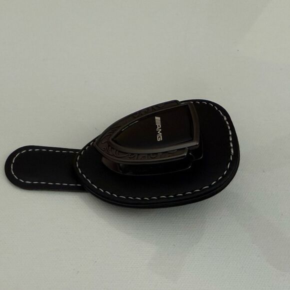 AMG Mercedes Sunglass Holder for Car with Logo Black PU Leather NWT - Picture 2 of 10